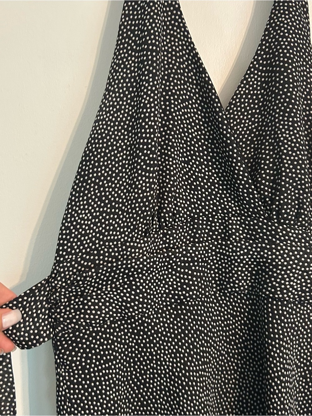 Studio Y Black Midi Halter Dress with White Polka Accents Size 7 Lined Sexy